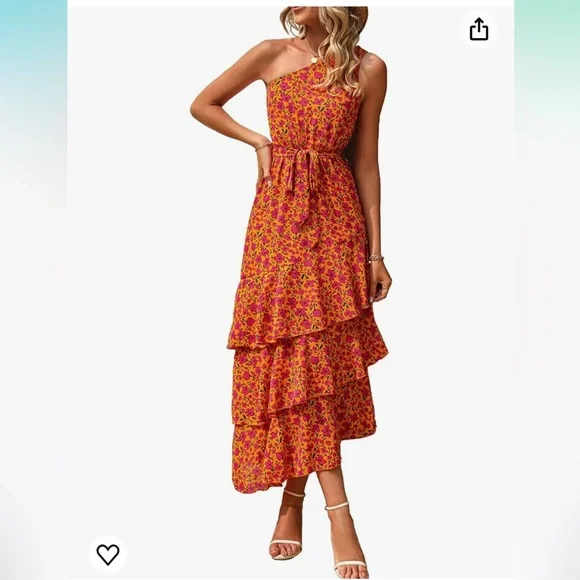 Floral One shoulder Tiered Ruffle FlowY midi dress - Picture 2 of 11